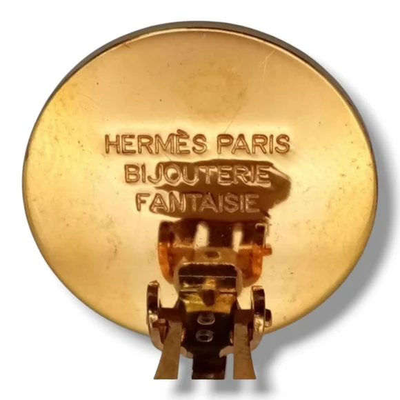 HERMES Bijouterie Fantasie Serie Sellier Earrings Gold - Picture 2 of 3